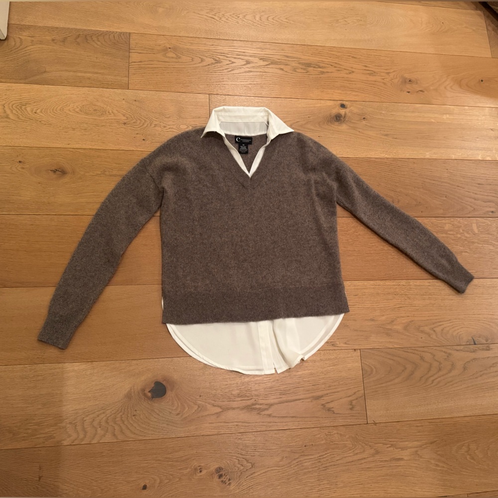 Chic Gray/brown and Cream Crew Neck Sweater